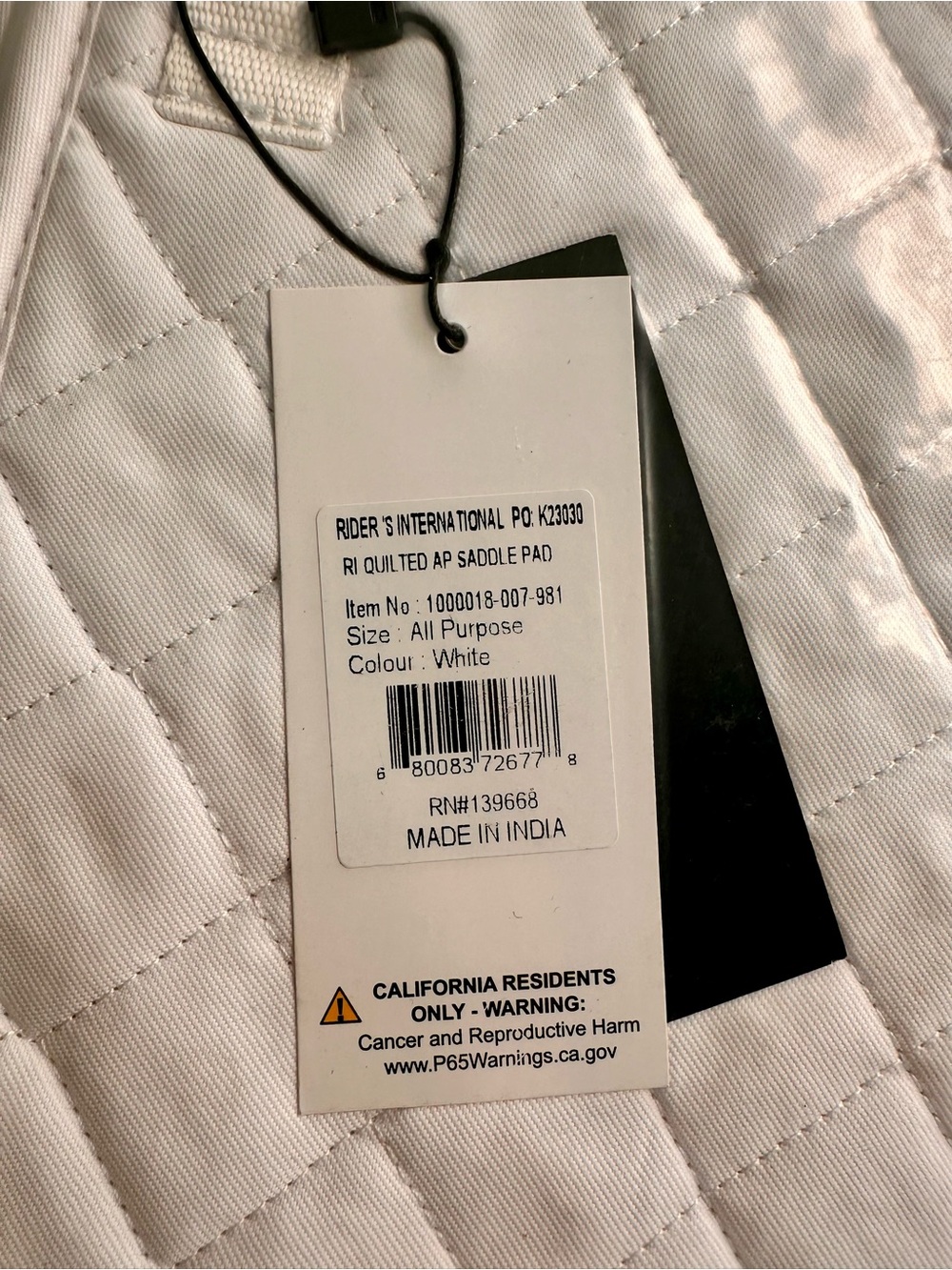 Quilted White Saddle pad - Picture 3 of 4